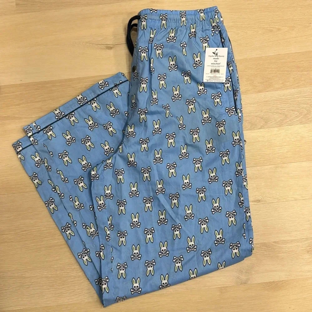 Psycho Bunny Pajama Pants Men ExtraLarge Sleepwear Blue Drawstring Celeste Bunny